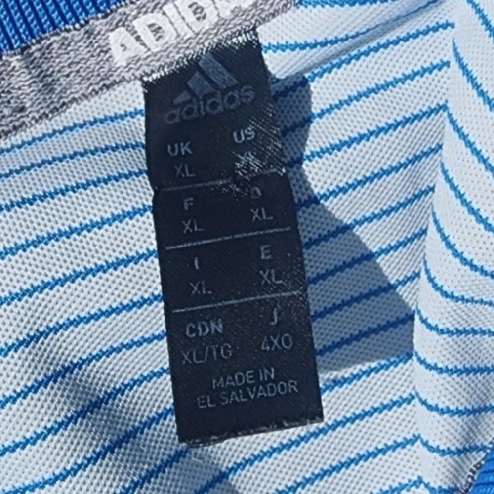 Adidas Golf Mens XL Polo Shirt Blue White Striped Performance Short Sleeve Top